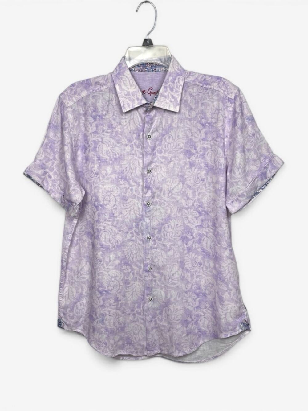 Robert Graham Lavender & White floral linen cotton Button-Down Shirt small